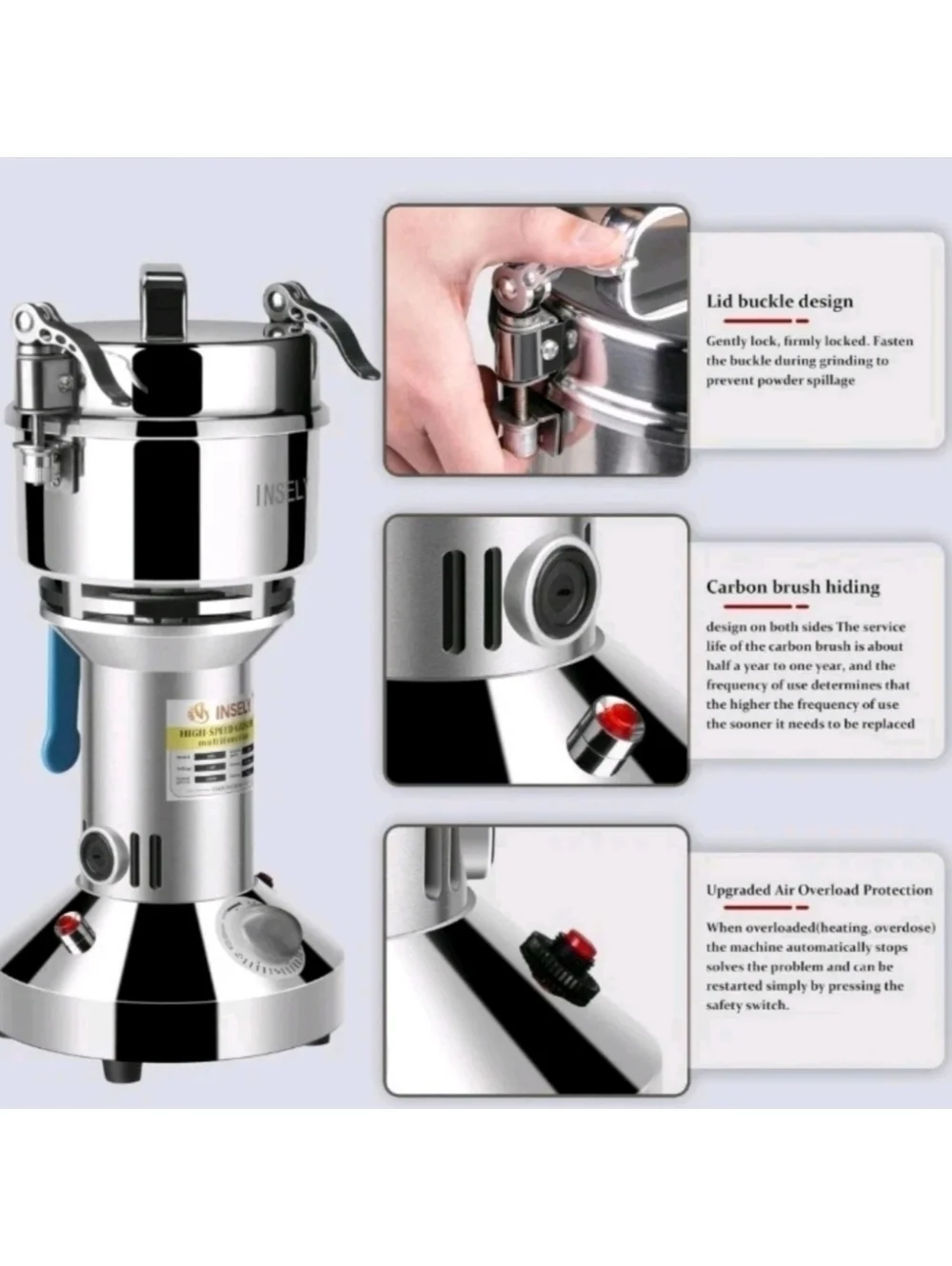 INSELY Grain Mill Grinder 300g High Speed Food Grain Mill Wheat Grinder Coffee